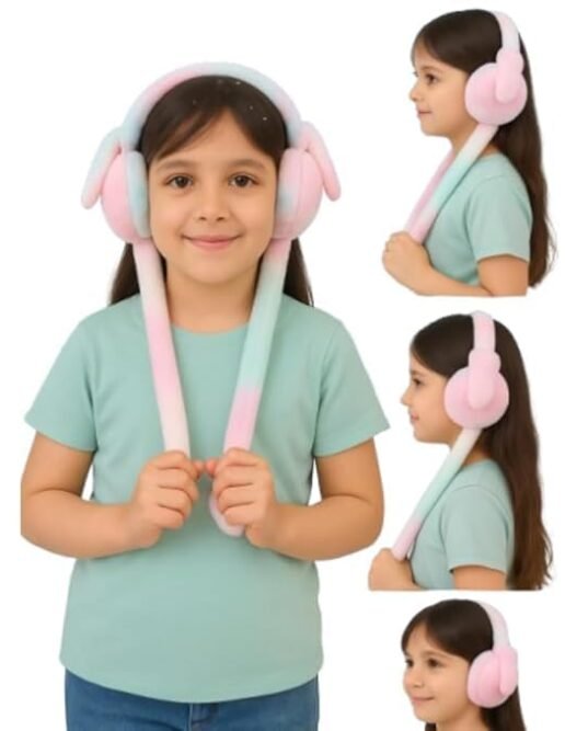 NIVKEZ Plush Winter Earmuffs for Kids – Bunny Ear Movement + Chu-Chu Sound (Multicolor)