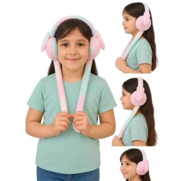 NIVKEZ Plush Winter Earmuffs for Kids – Bunny Ear Movement + Chu-Chu Sound (Multicolor)