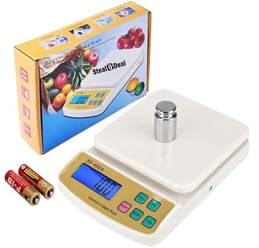 Kitchen Digital Weighing Scale 10kg with Tare Function, LCD Display, Rechargeable – White