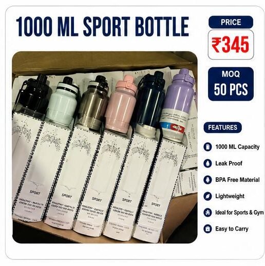 1000ML Sports Water Bottle – BPA Free Leak Proof Gym Bottle