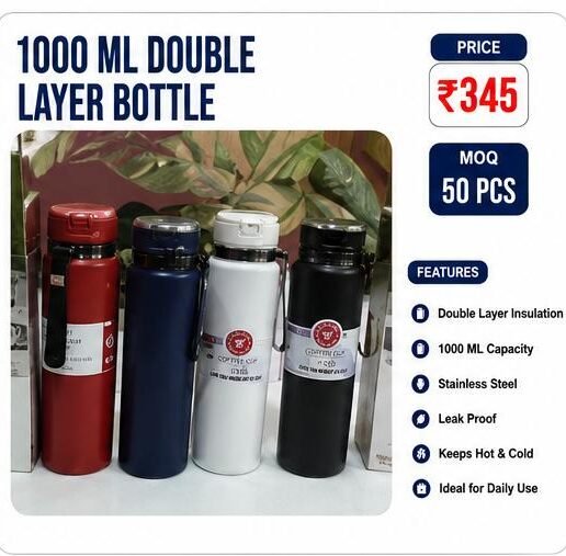 1000 ML Double Layer Vacuum Insulated Bottle – Stainless Steel Thermos Bottle