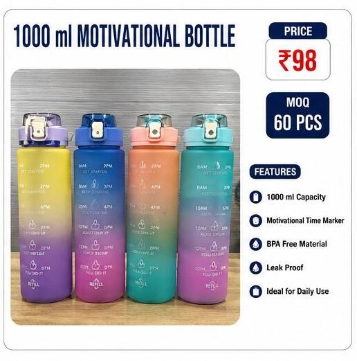 1000ML Motivational Water Bottle – BPA Free Leak Proof Hydration Bottle