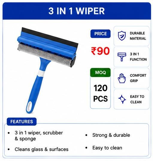 3 in 1 Glass Wiper – Window Cleaning Scrubber & Sponge Tool