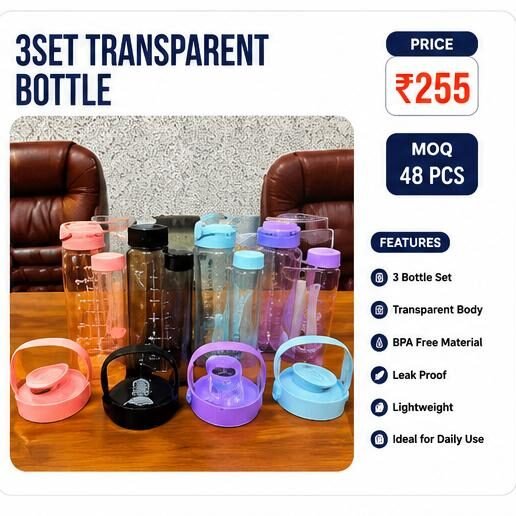 3 Piece Transparent Water Bottle Set – BPA Free Leak Proof Bottle Combo