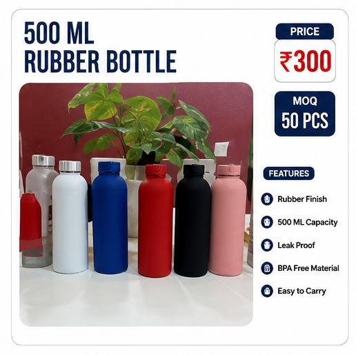 500ML Rubber Finish Water Bottle – BPA Free Leak Proof Bottle