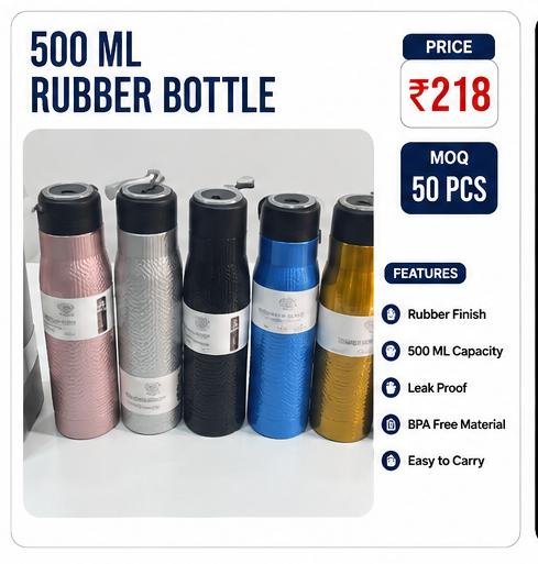 500 ML Rubber Finish Water Bottle – BPA Free Leak Proof Bottle