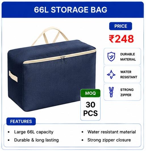 66L Large Storage Bag – Foldable Water Resistant Clothes Organizer