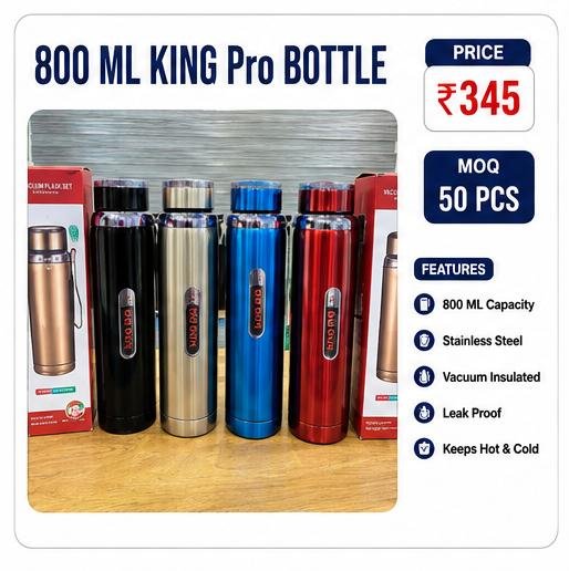 800 ML King Pro Vacuum Insulated Bottle – Stainless Steel Thermos Bottle