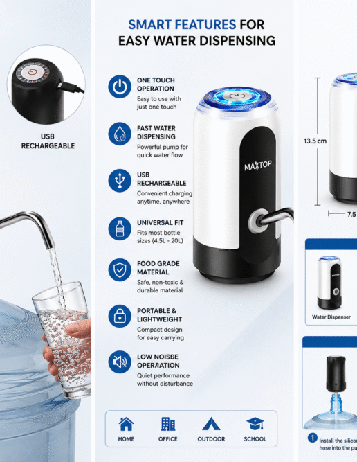 Maxtop Automatic Water Dispenser Pump – USB Rechargeable Drinking Water Pump