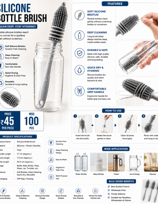 Silicone Bottle Cleaning Brush – Long Handle Water Bottle Cleaner Brush