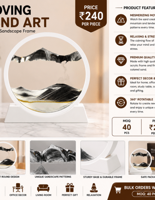 Modern Moving Sand Art Table Decor – Round Flowing Sandscape Frame