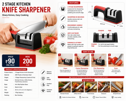 2 Stage Kitchen Knife Sharpener – Manual Knife Sharpening Tool