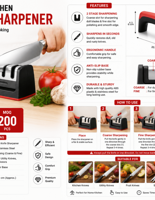 2 Stage Kitchen Knife Sharpener – Manual Knife Sharpening Tool