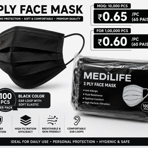 MediLife Black 3 Ply Face Mask – Disposable Protective Face Mask