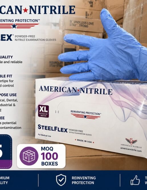 American Nitrile Steelflex Powder-Free Nitrile Examination Gloves – XL Size