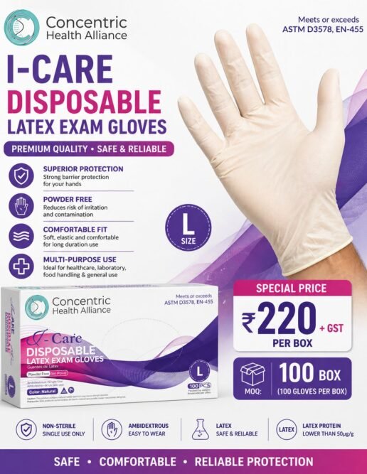 I-Care Disposable Latex Exam Gloves – Powder Free Medical Gloves
