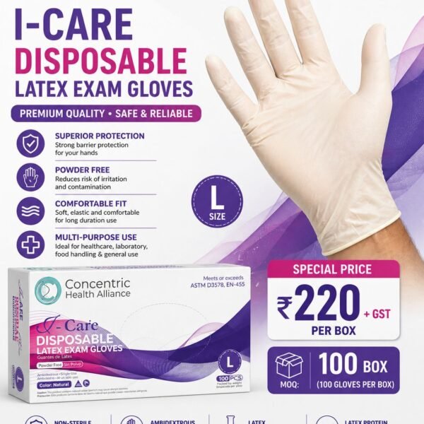 I-Care Disposable Latex Exam Gloves – Powder Free Medical Gloves