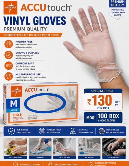 Medline ACCUtouch Vinyl Gloves – Powder Free Synthetic Exam Gloves