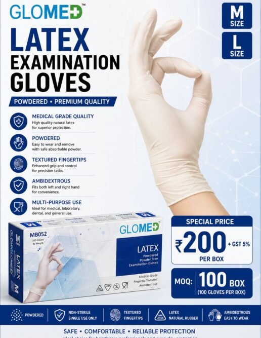 GLOMED Latex Examination Gloves – Medical Grade Powdered Gloves