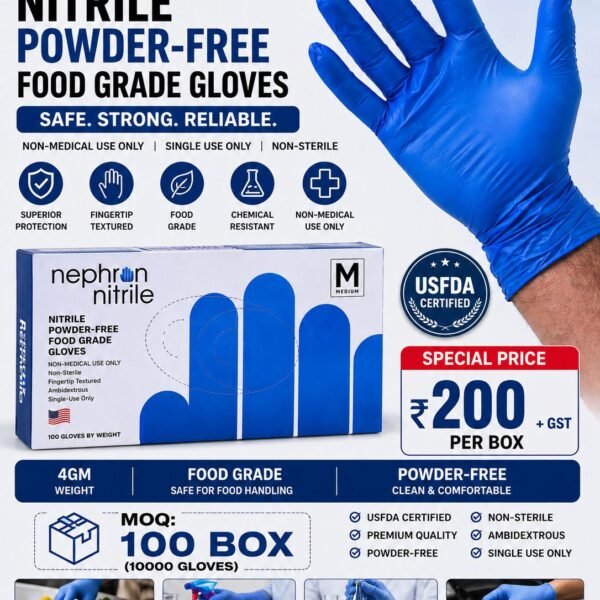 Nephron Nitrile Powder-Free Food Grade Gloves – Latex Free Disposable Gloves