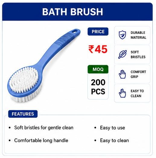Long Handle Bath Brush – Soft Bristle Body Cleaning Brush