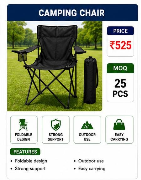 Foldable Camping Chair – Portable Outdoor Folding Chair with Carry Bag