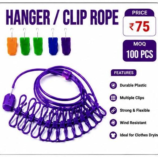 Multipurpose Hanger Clip Rope – Portable Clothes Drying Rope with Clips