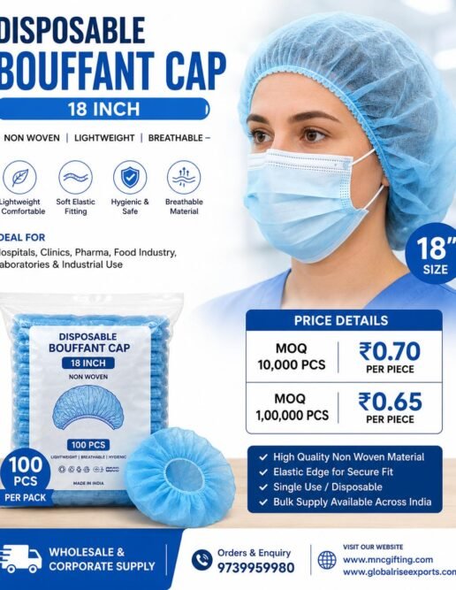 Disposable Bouffant Cap 18 Inch – Non Woven Surgical Hair Cap