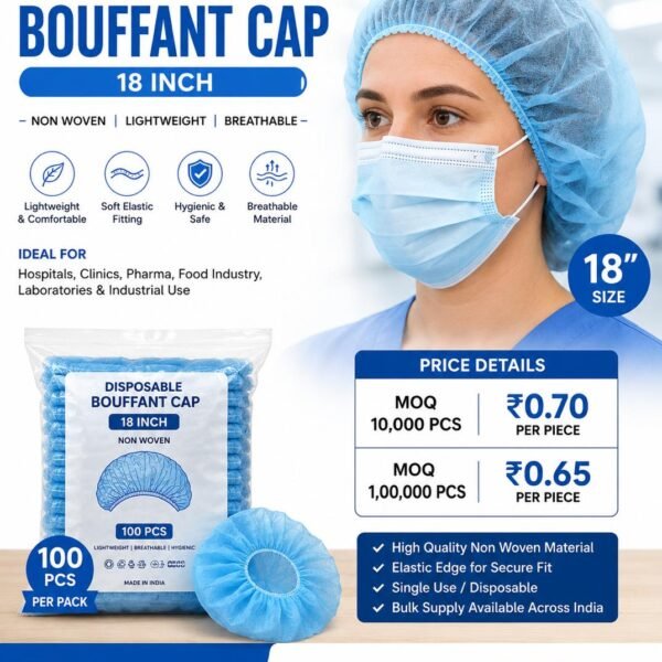 Disposable Bouffant Cap 18 Inch – Non Woven Surgical Hair Cap