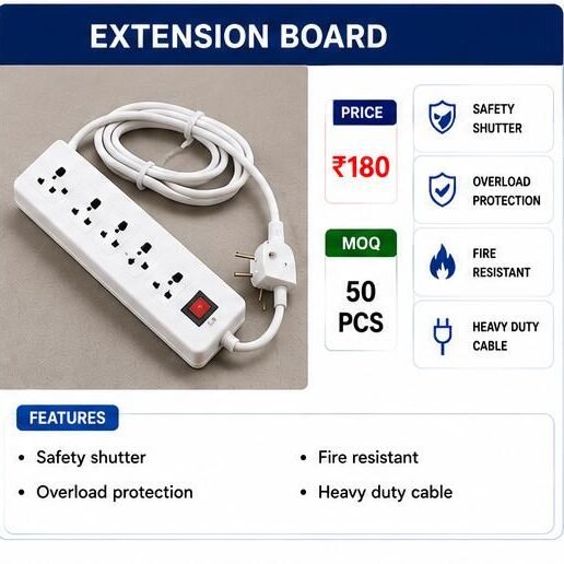 Heavy Duty Extension Board – Multi Plug Power Strip with Safety Protection