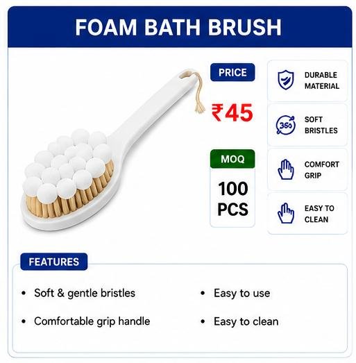 Foam Bath Brush – Soft Bristle Body Cleaning Brush