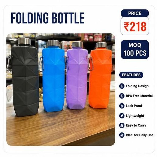 Folding Water Bottle – BPA Free Leak Proof Portable Bottle
