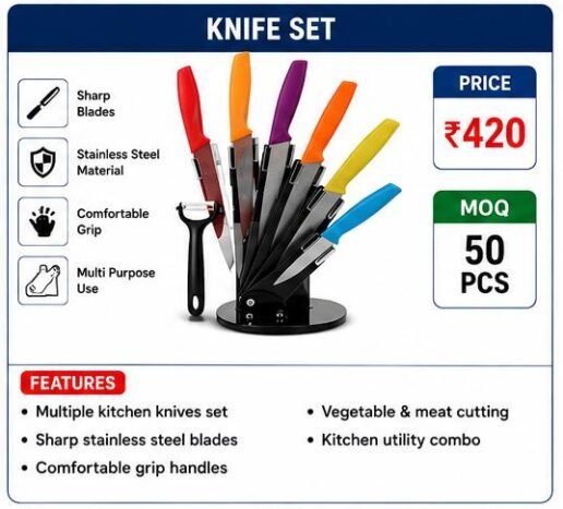 Stainless Steel Kitchen Knife Set with Stand – Multi Purpose Cooking Knife Combo
