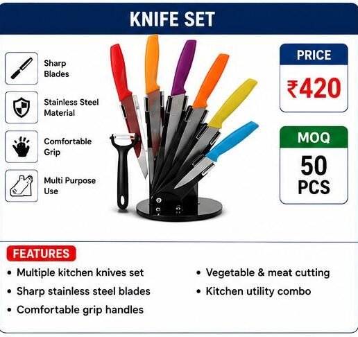 Stainless Steel Kitchen Knife Set with Stand – Multi Purpose Cooking Knife Combo