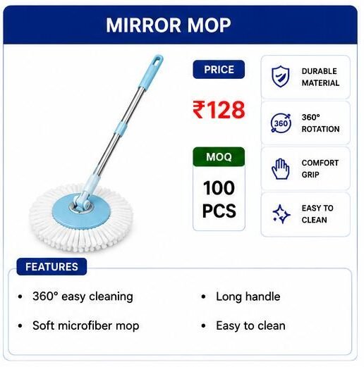 360° Mirror Mop – Long Handle Microfiber Floor Cleaning Mop