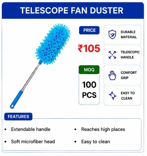 Telescopic Fan Duster – Extendable Microfiber Dust Cleaning Brush