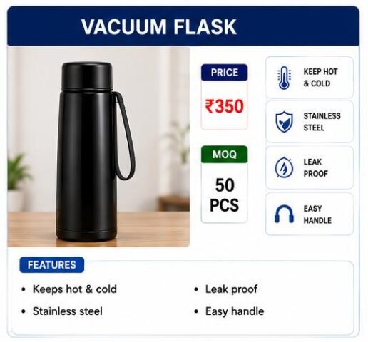 Stainless Steel Vacuum Flask – Hot & Cold Insulated Water Bottle