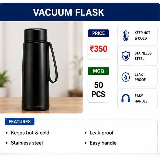 Stainless Steel Vacuum Flask – Hot & Cold Insulated Water Bottle
