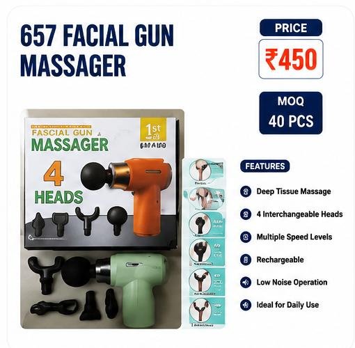 657 Facial Gun Massager – Rechargeable Deep Tissue Massage Gun (4 Heads)