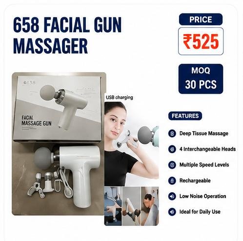 658 Facial Gun Massager – Rechargeable Deep Tissue Massage Gun (4 Heads)