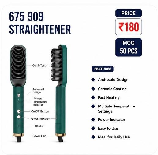 675 909 Hair Straightener Comb – Ceramic Electric Hair Straightening Brush